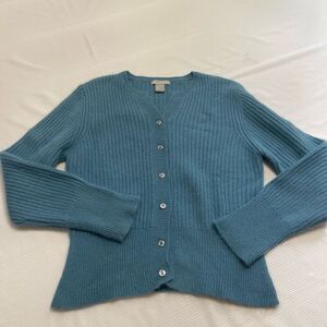 Deane & White Blue Angora Rabbit Hair Lambswool Sweater Cardigan Size Large